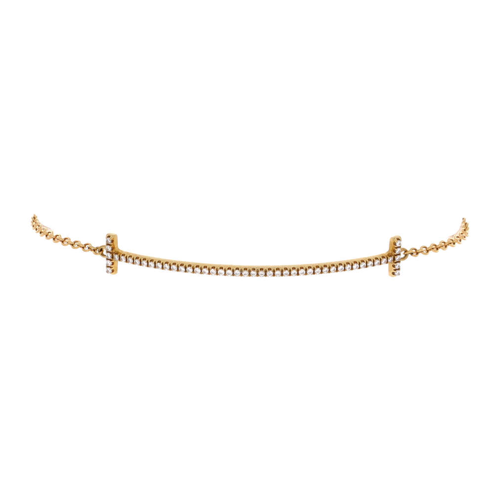 Tiffany & Co. Medium T Smile Chain Bracelet 18K Yellow Gold with Diamonds